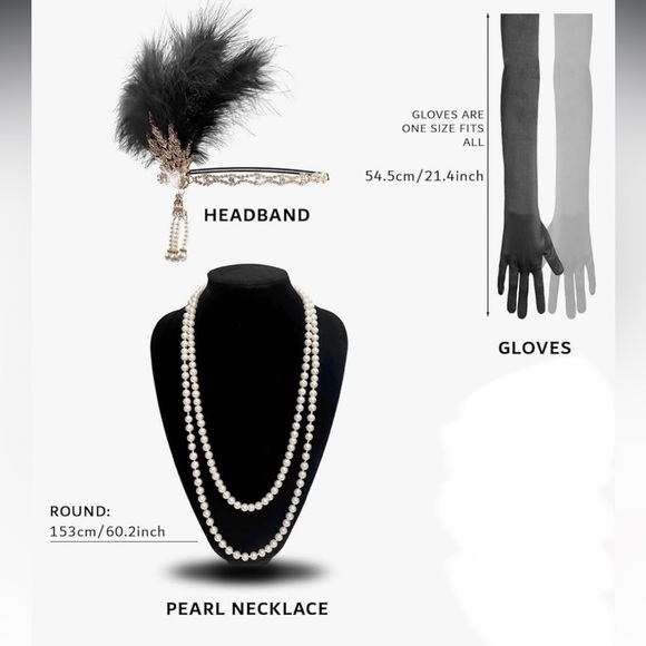 Roaring 20’s Flapper Dress with gloves, a pearl necklace and headpiece XXL - Picture 3 of 3